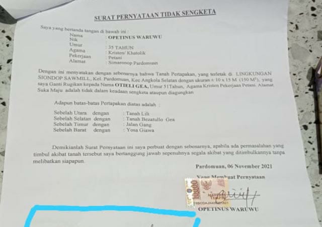 Tanda Tangannya Dipalsukan, Bezatulo Gea Akan Laporkan Kepling III Siondop Sawmil Kelurahan Pardomuan Ke Polisi Tanda tangan